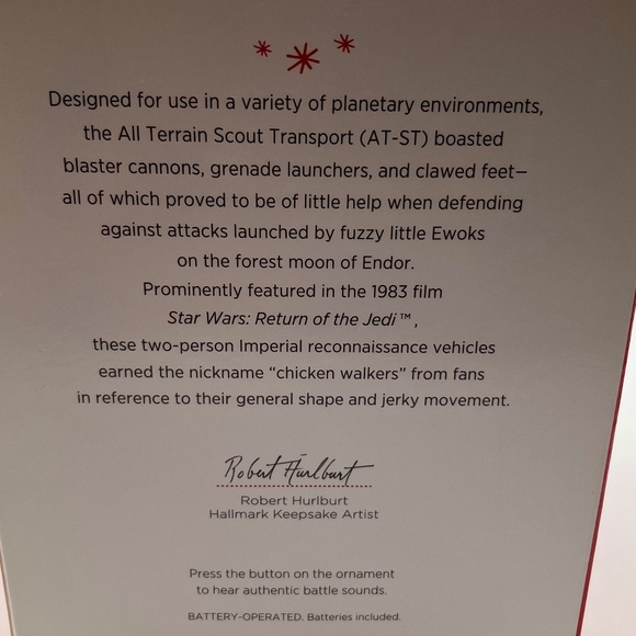 Star Wars 2013 Hallmark Ornament All terrain Scout Transport Return of the Jedi - Picture 2 of 7